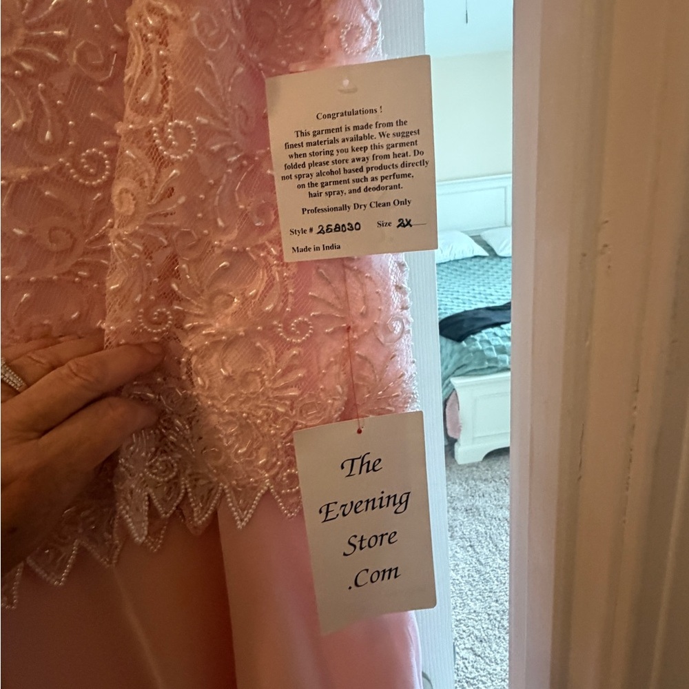 Blush Pink Beaded Lace Evening Dress - Picture 2 of 6